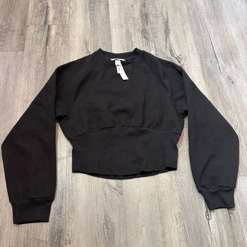 Victoria's Secret Cropped Corset Waistband Sweatshirt-Black-Size Large Womens